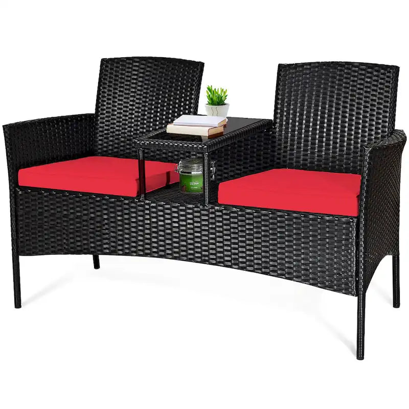 Costway Patio Rattan Conversation Set Seat Sofa Cushioned Loveseat - See Details