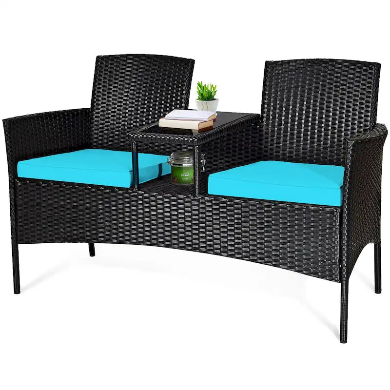 Costway Patio Rattan Conversation Set Seat Sofa Cushioned Loveseat - See Details