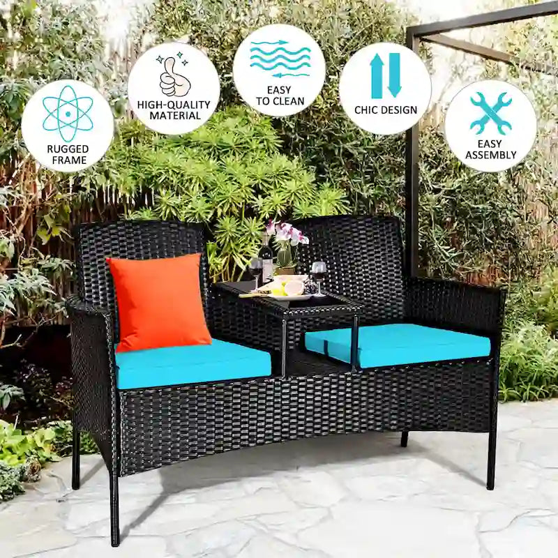 Costway Patio Rattan Conversation Set Seat Sofa Cushioned Loveseat - See Details