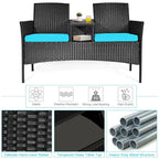 Costway Patio Rattan Conversation Set Seat Sofa Cushioned Loveseat - See Details