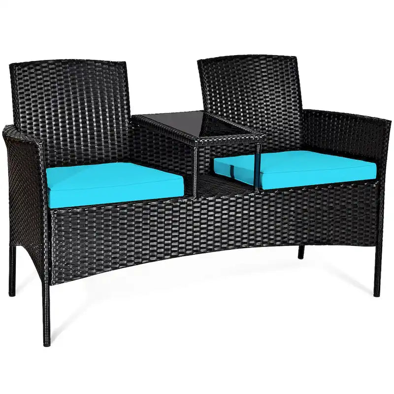 Costway Patio Rattan Conversation Set Seat Sofa Cushioned Loveseat - See Details