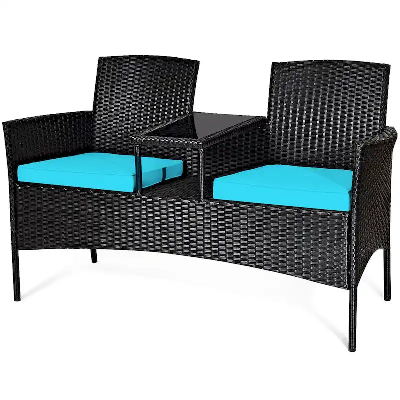Costway Patio Rattan Conversation Set Seat Sofa Cushioned Loveseat - See Details