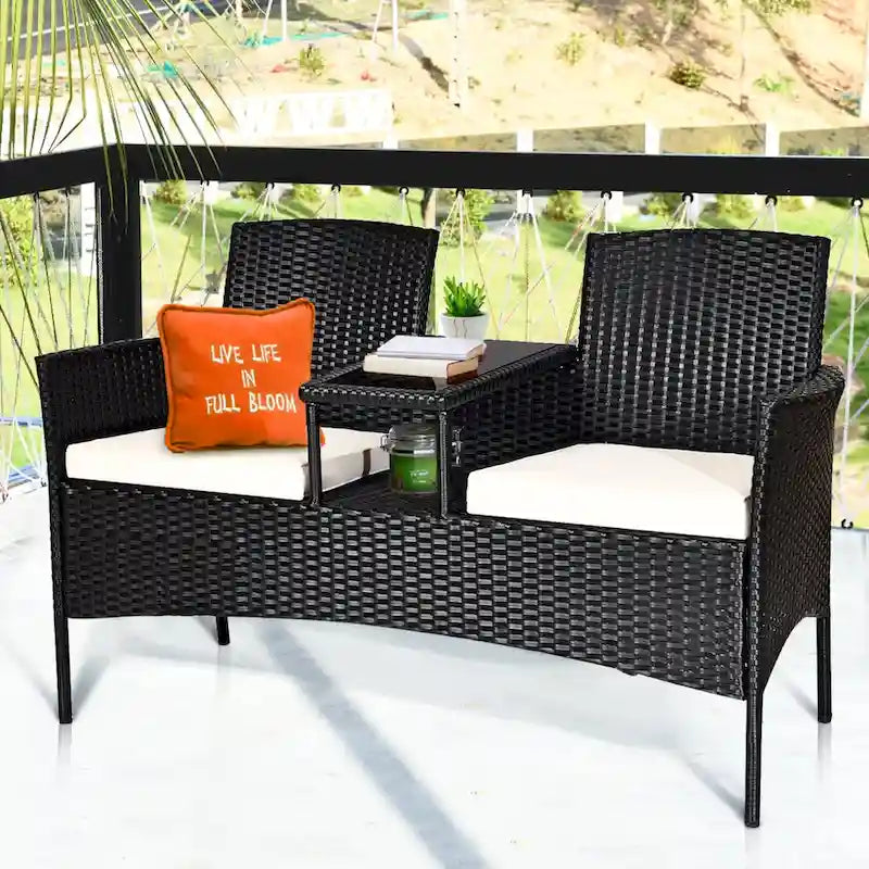 Costway Patio Rattan Conversation Set Seat Sofa Cushioned Loveseat - See Details