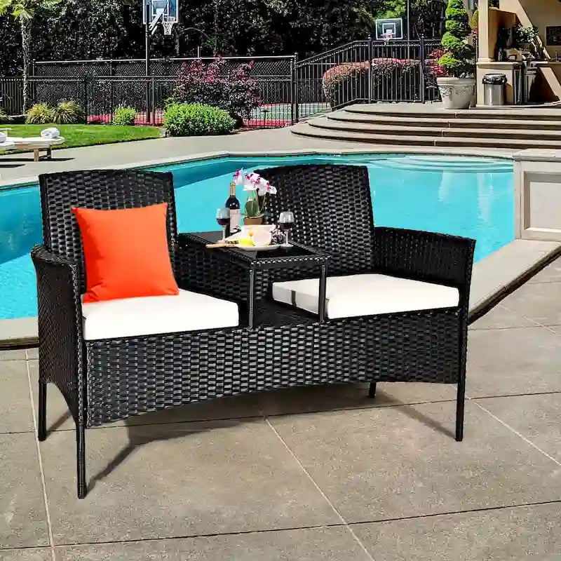 Costway Patio Rattan Conversation Set Seat Sofa Cushioned Loveseat - See Details