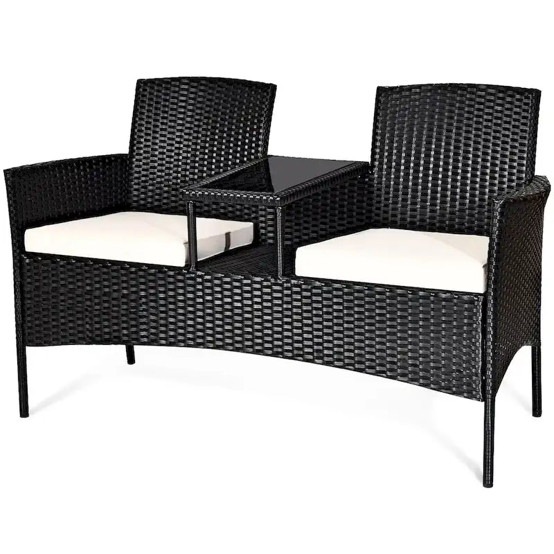 Costway Patio Rattan Conversation Set Seat Sofa Cushioned Loveseat - See Details