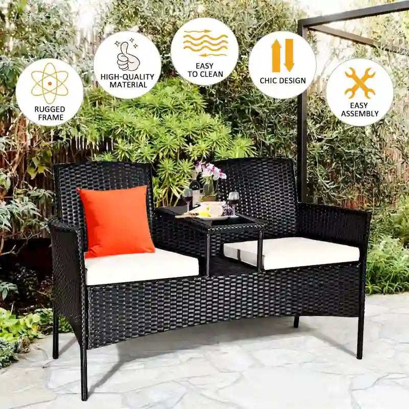 Costway Patio Rattan Conversation Set Seat Sofa Cushioned Loveseat - See Details