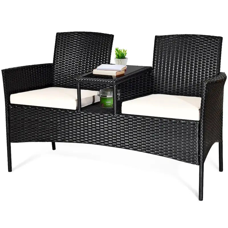 Costway Patio Rattan Conversation Set Seat Sofa Cushioned Loveseat - See Details