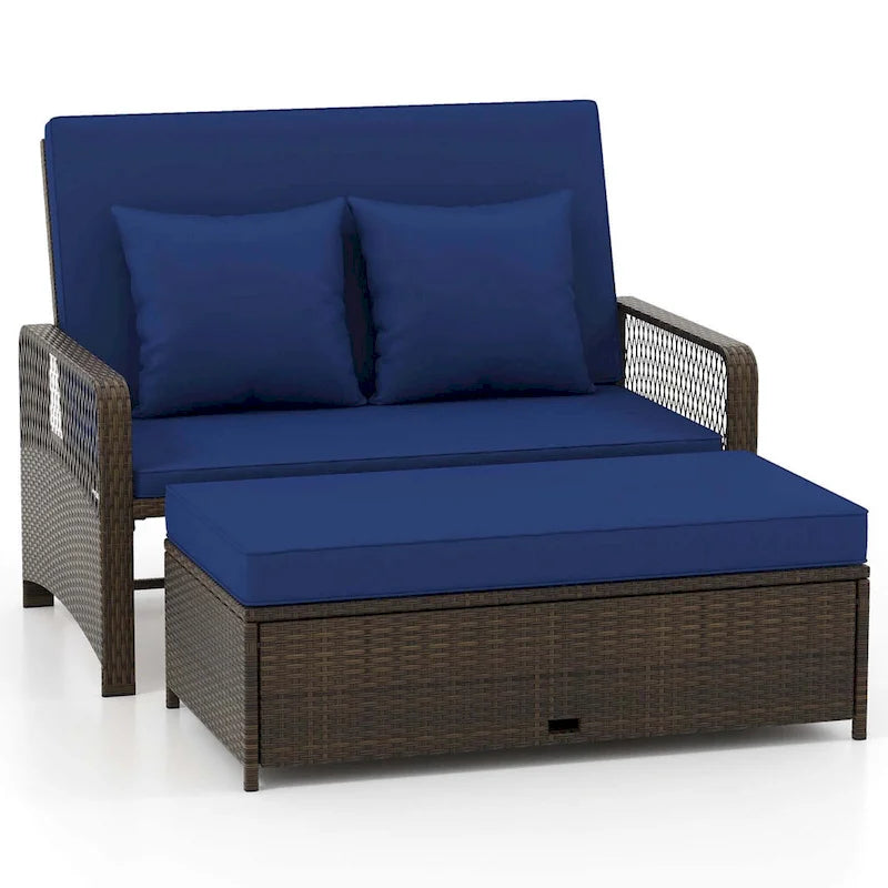 Costway Patio Rattan Daybed Wicker Loveseat Sofa with Multifunctional - See Details