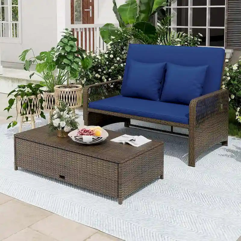 Costway Patio Rattan Daybed Wicker Loveseat Sofa with Multifunctional - See Details