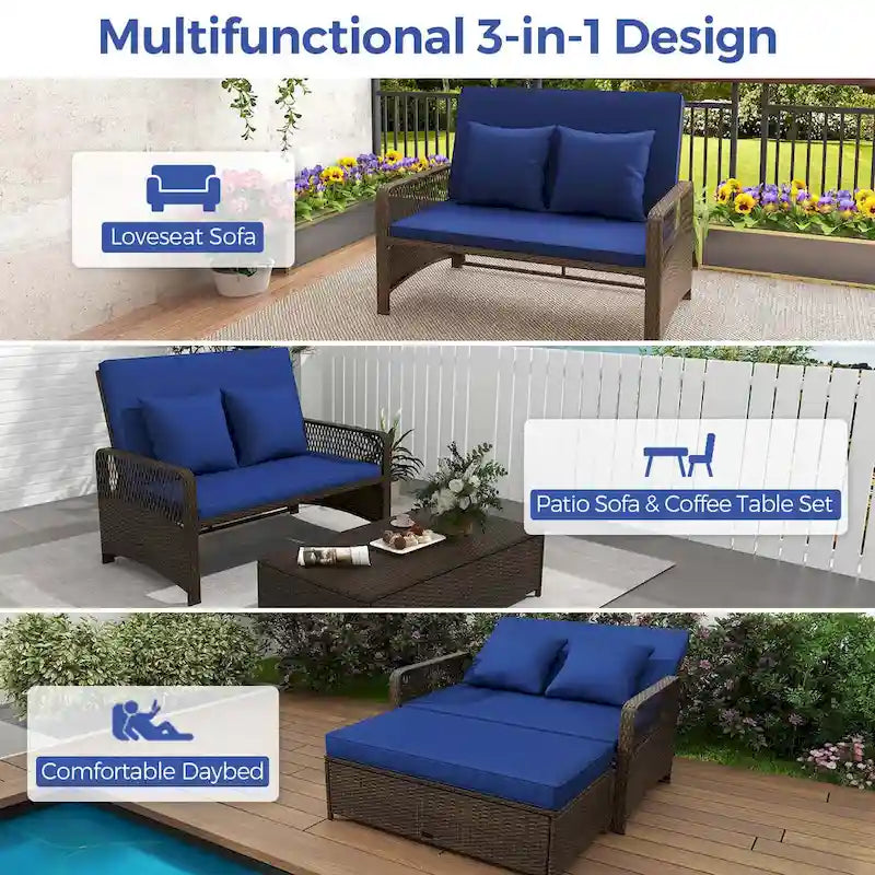 Costway Patio Rattan Daybed Wicker Loveseat Sofa with Multifunctional - See Details