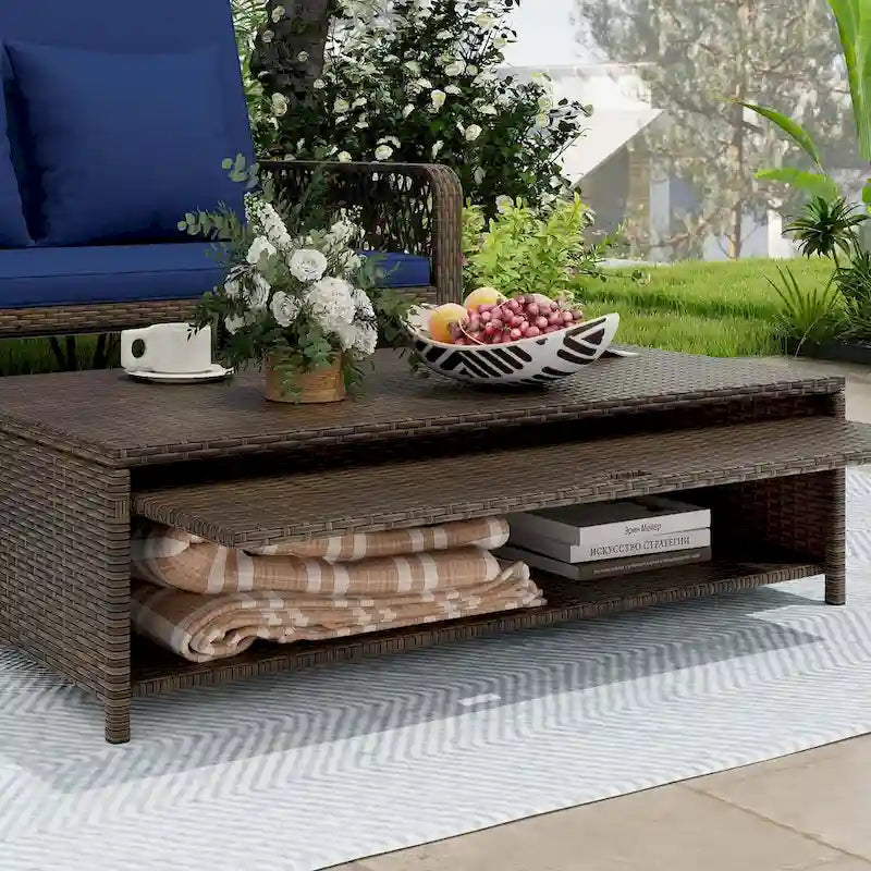 Costway Patio Rattan Daybed Wicker Loveseat Sofa with Multifunctional - See Details