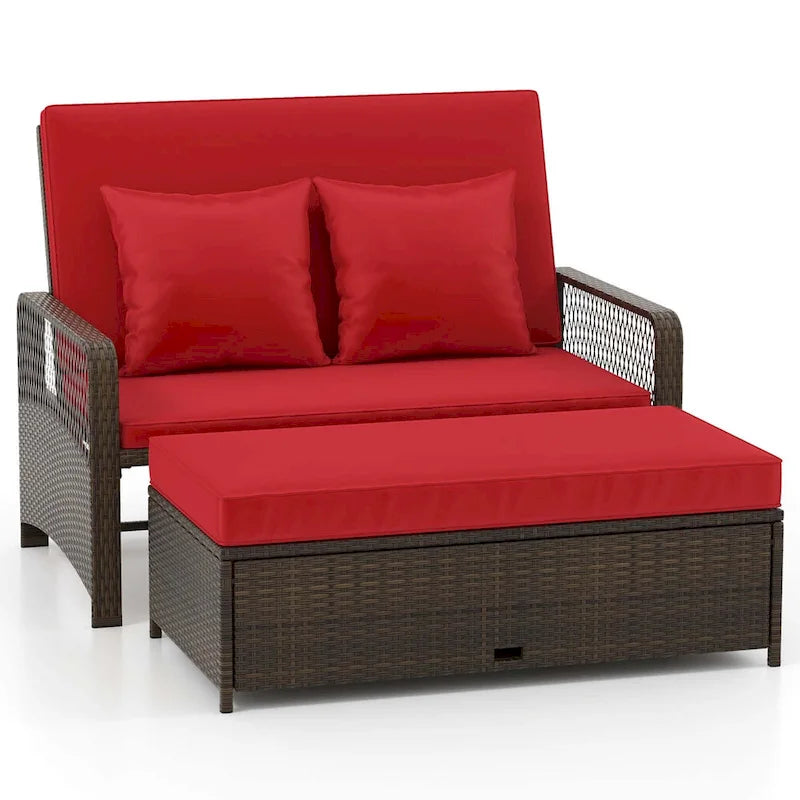 Costway Patio Rattan Daybed Wicker Loveseat Sofa with Multifunctional - See Details