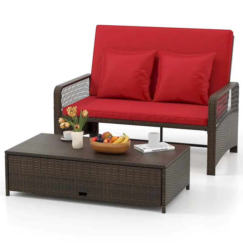 Costway Patio Rattan Daybed Wicker Loveseat Sofa with Multifunctional - See Details
