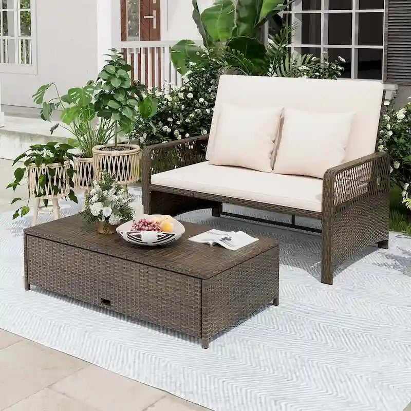 Costway Patio Rattan Daybed Wicker Loveseat Sofa with Multifunctional - See Details