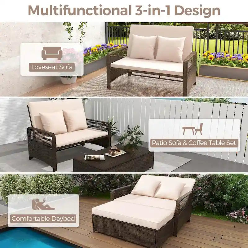 Costway Patio Rattan Daybed Wicker Loveseat Sofa with Multifunctional - See Details