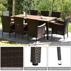 9PCS Patio Rattan Dining Set 8 Chairs Cushioned Acacia Table Top - 9-Piece Sets