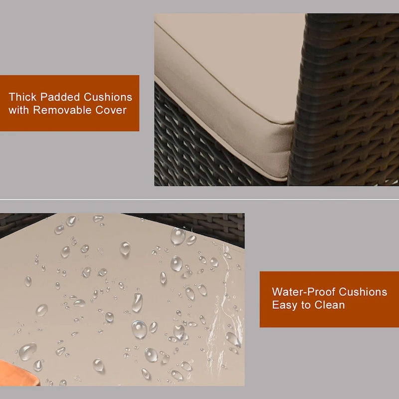 9PCS Patio Rattan Dining Set 8 Chairs Cushioned Acacia Table Top - 9-Piece Sets