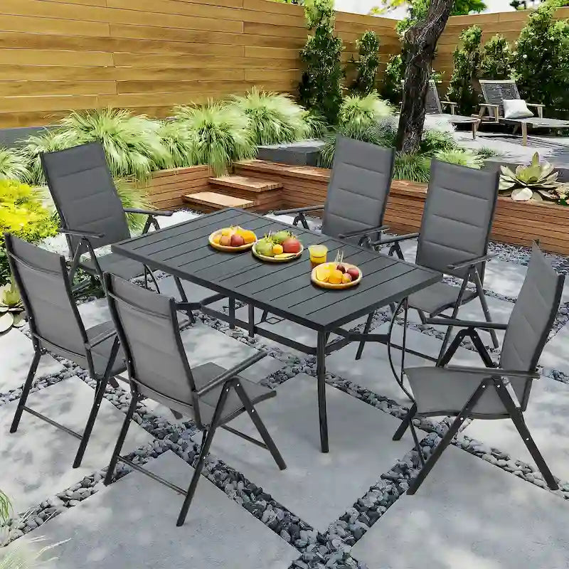 Foldable Patio Dining Set with Metal Table & Aluminum Chairs - Durable, All-Weather Furniture for Garden, Lawn & Patio. - N/A