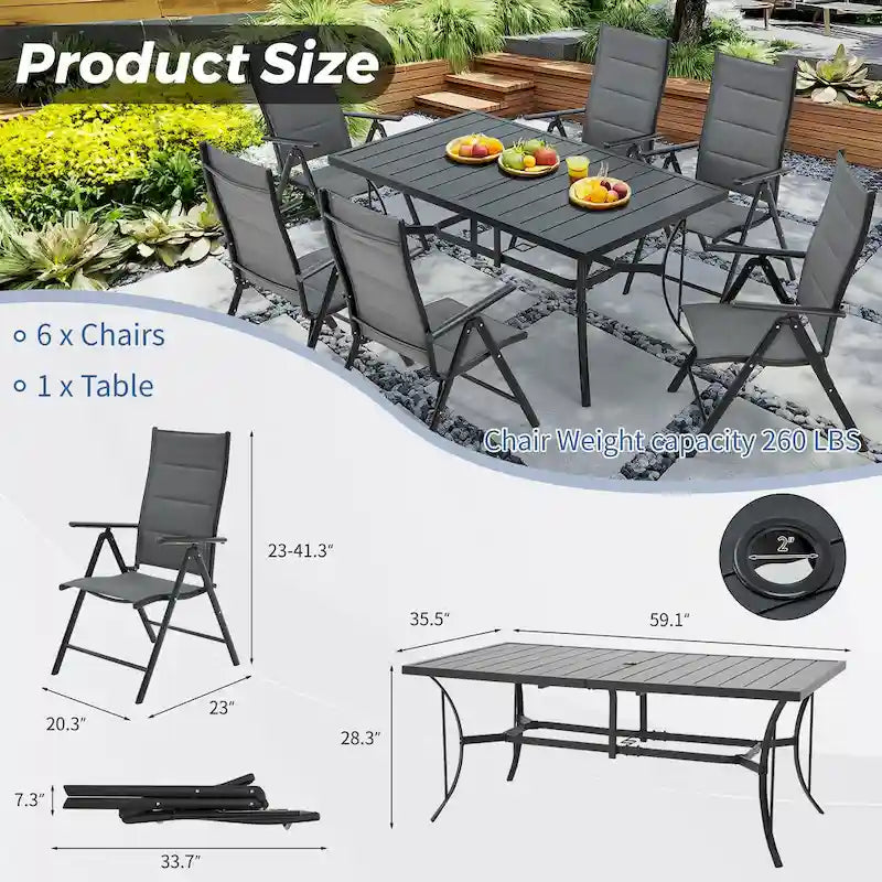 Foldable Patio Dining Set with Metal Table & Aluminum Chairs - Durable, All-Weather Furniture for Garden, Lawn & Patio. - N/A
