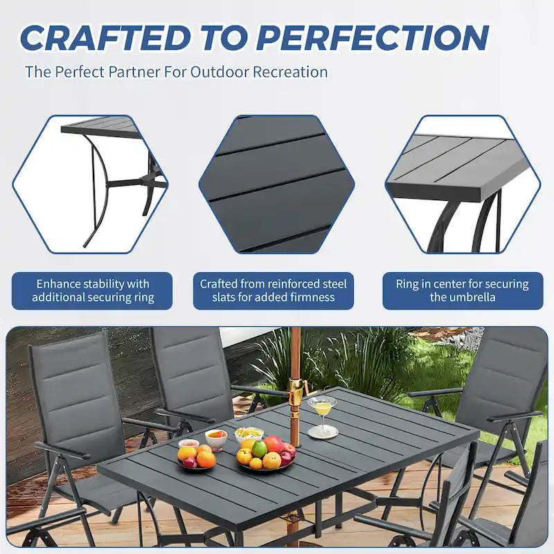 Foldable Patio Dining Set with Metal Table & Aluminum Chairs - Durable, All-Weather Furniture for Garden, Lawn & Patio. - N/A