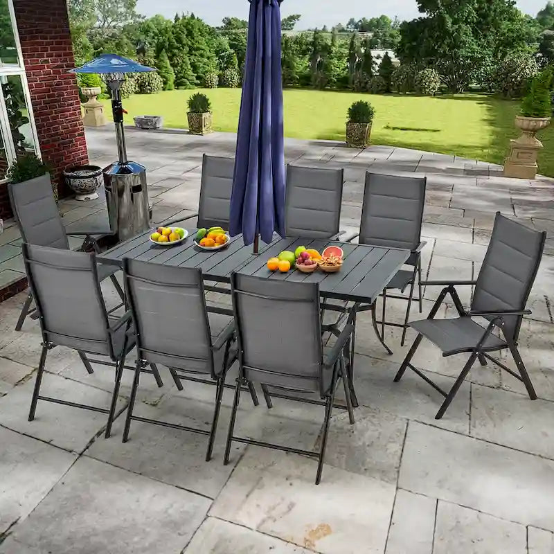 Foldable Patio Dining Set with Metal Table & Aluminum Chairs - Durable, All-Weather Furniture for Garden, Lawn & Patio. - N/A