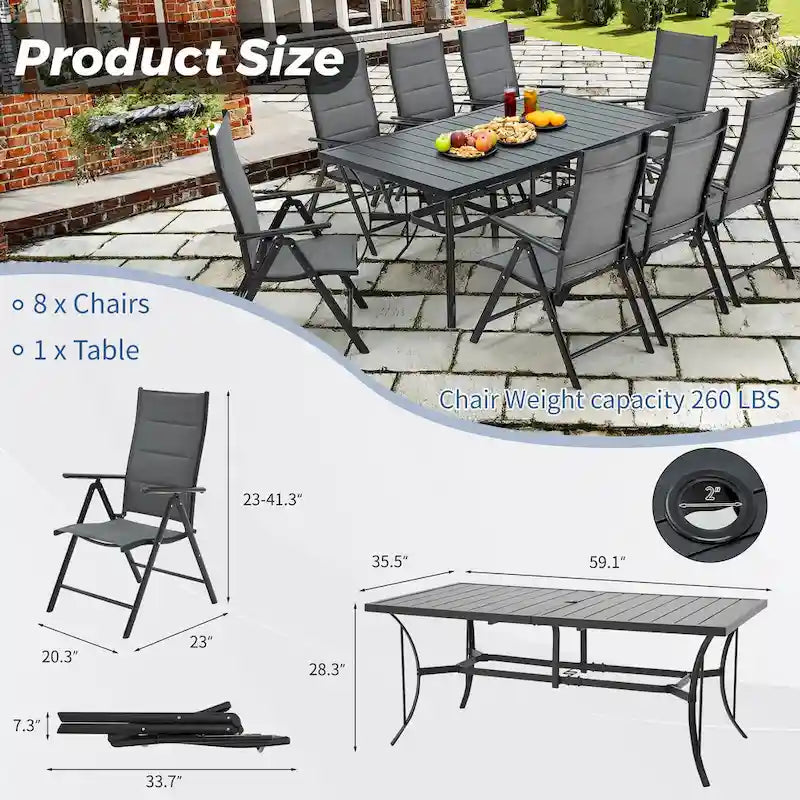 Foldable Patio Dining Set with Metal Table & Aluminum Chairs - Durable, All-Weather Furniture for Garden, Lawn & Patio. - N/A