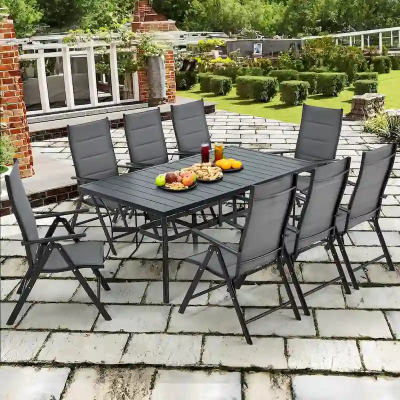 Foldable Patio Dining Set with Metal Table & Aluminum Chairs - Durable, All-Weather Furniture for Garden, Lawn & Patio. - N/A