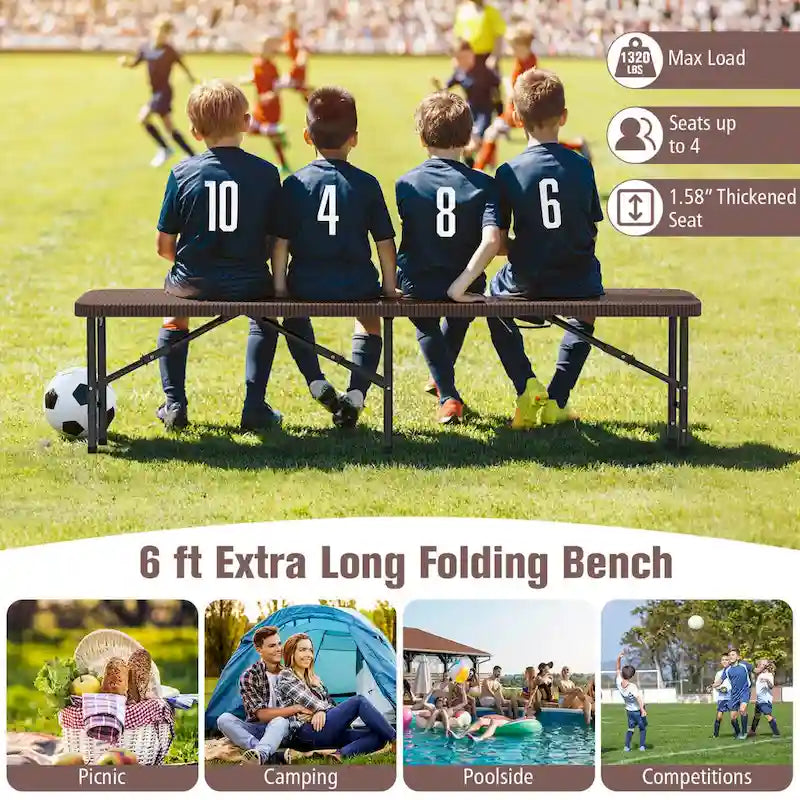 Costway 6 ft Plastic Folding Bench with 1320 LBS Capacity Handle & - See Details