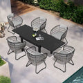 7PC Outdoor Set Aluminum Expandable Patio Dining Table with Rattan Chair