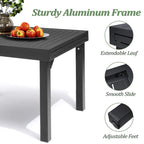 7PC Outdoor Set Aluminum Expandable Patio Dining Table with Rattan Chair