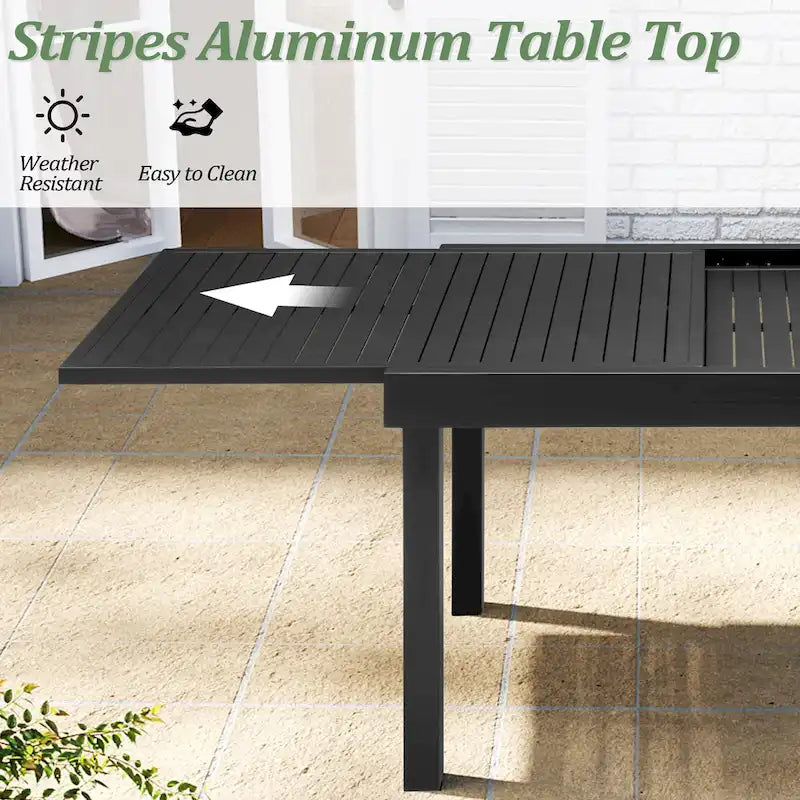 7PC Outdoor Set Aluminum Expandable Patio Dining Table with Rattan Chair