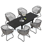 7PC Outdoor Set Aluminum Expandable Patio Dining Table with Rattan Chair