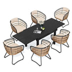 7PC Outdoor Set Aluminum Expandable Patio Dining Table with Rattan Chair