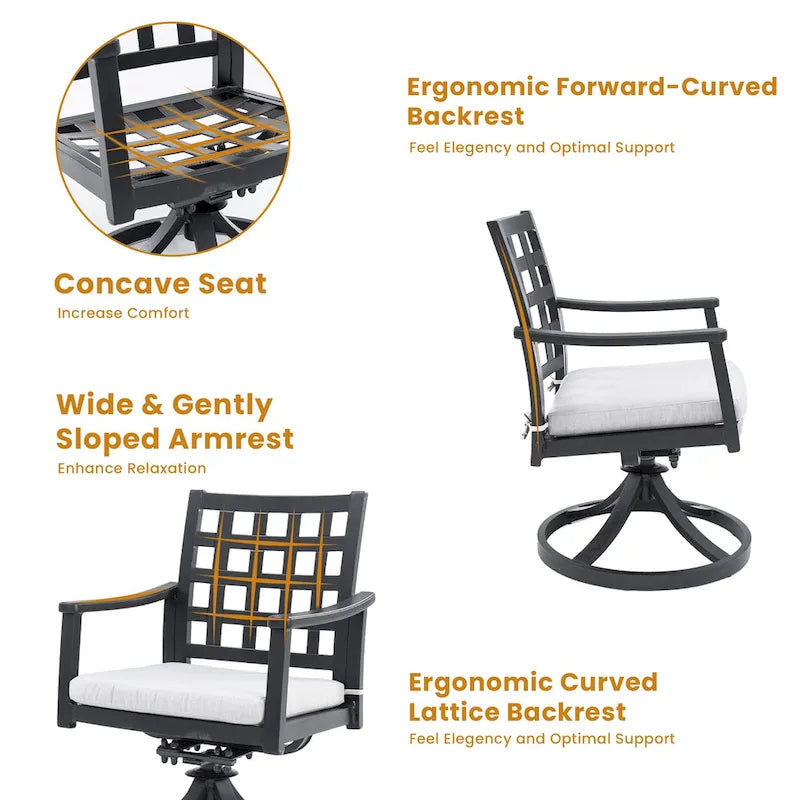 7-Piece Outdoor Patio Aluminum Dining Set with 67 Rectangular Table, 6 Swivel Rocker Chairs, and Umbrella Hole