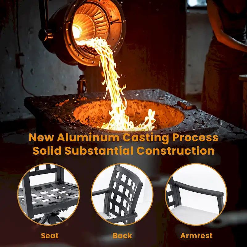 7-Piece Outdoor Patio Aluminum Dining Set with 67 Rectangular Table, 6 Swivel Rocker Chairs, and Umbrella Hole