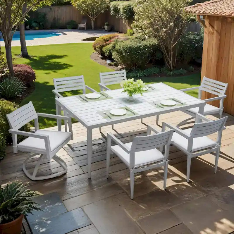 Outdoor Patio Aluminum 40X70 Two-Tone Table Top Rectangle Dining Table With Tapered Feet