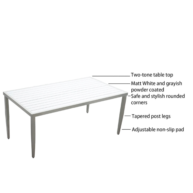 Outdoor Patio Aluminum 40X70 Two-Tone Table Top Rectangle Dining Table With Tapered Feet