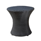Loco Outdoor Side Table, Hourglass Shape, Round 20 Inch, Black Rattan
