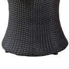 Loco Outdoor Side Table, Hourglass Shape, Round 20 Inch, Black Rattan