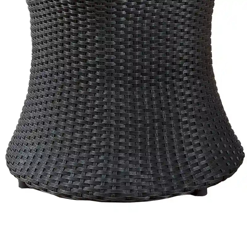 Loco Outdoor Side Table, Hourglass Shape, Round 20 Inch, Black Rattan