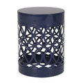 Kemo Outdoor End Table, Round 14 Inch, Cutout Design, Navy Blue Iron
