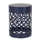 Kemo Outdoor End Table, Round 14 Inch, Cutout Design, Navy Blue Iron