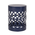 Kemo Outdoor End Table, Round 14 Inch, Cutout Design, Navy Blue Iron