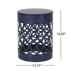Kemo Outdoor End Table, Round 14 Inch, Cutout Design, Navy Blue Iron