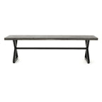 Romita Outdoor Dining Bench, X Shape Legs, Gray Metal, Black Steel, 63 Inch