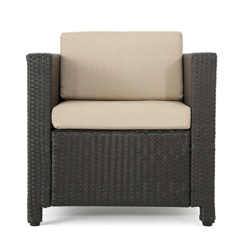 Elza Outdoor Accent Chair, Iron, Brown Faux Rattan Wicker, Beige