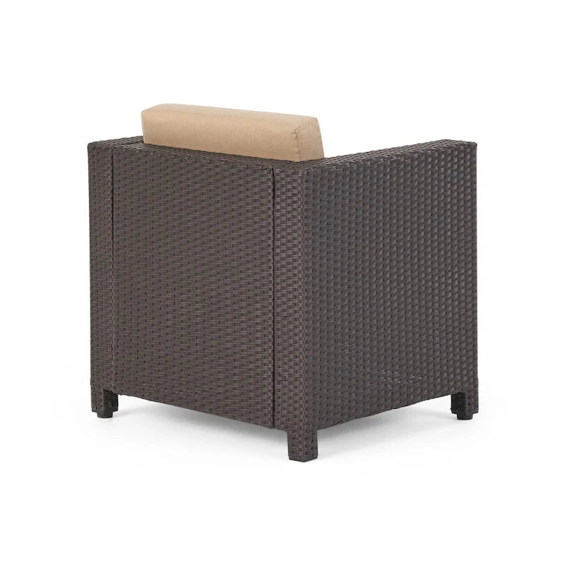 Elza Outdoor Accent Chair, Iron, Brown Faux Rattan Wicker, Beige