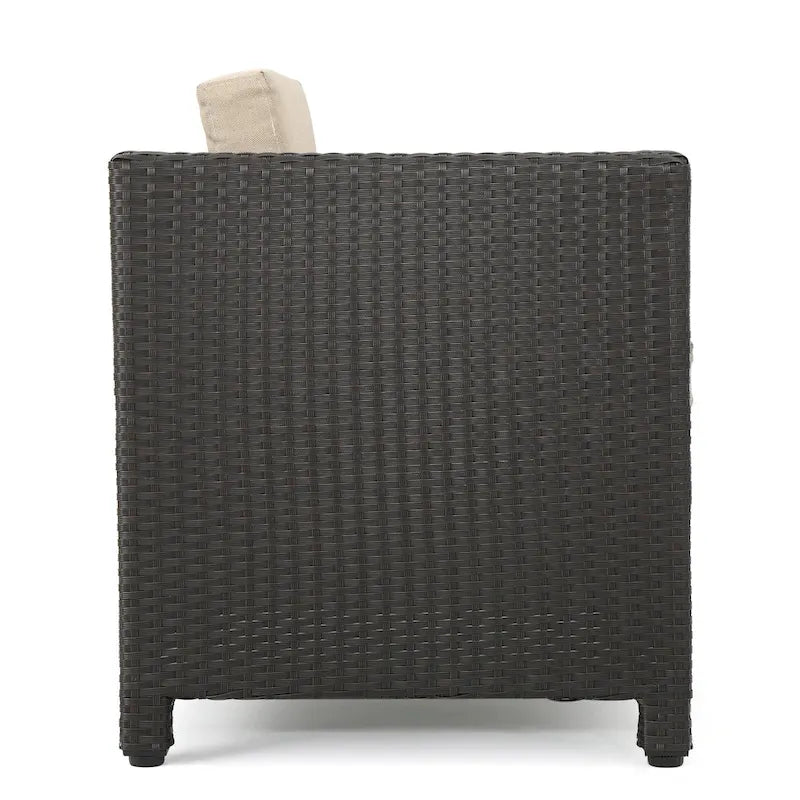 Elza Outdoor Accent Chair, Iron, Brown Faux Rattan Wicker, Beige