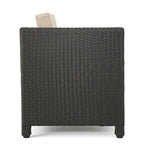 Elza Outdoor Accent Chair, Iron, Brown Faux Rattan Wicker, Beige