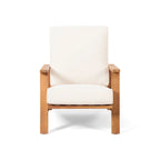 Outdoor Accent Chair, Beige Fabric Cushions, 39 Inch Brown Acacia Wood